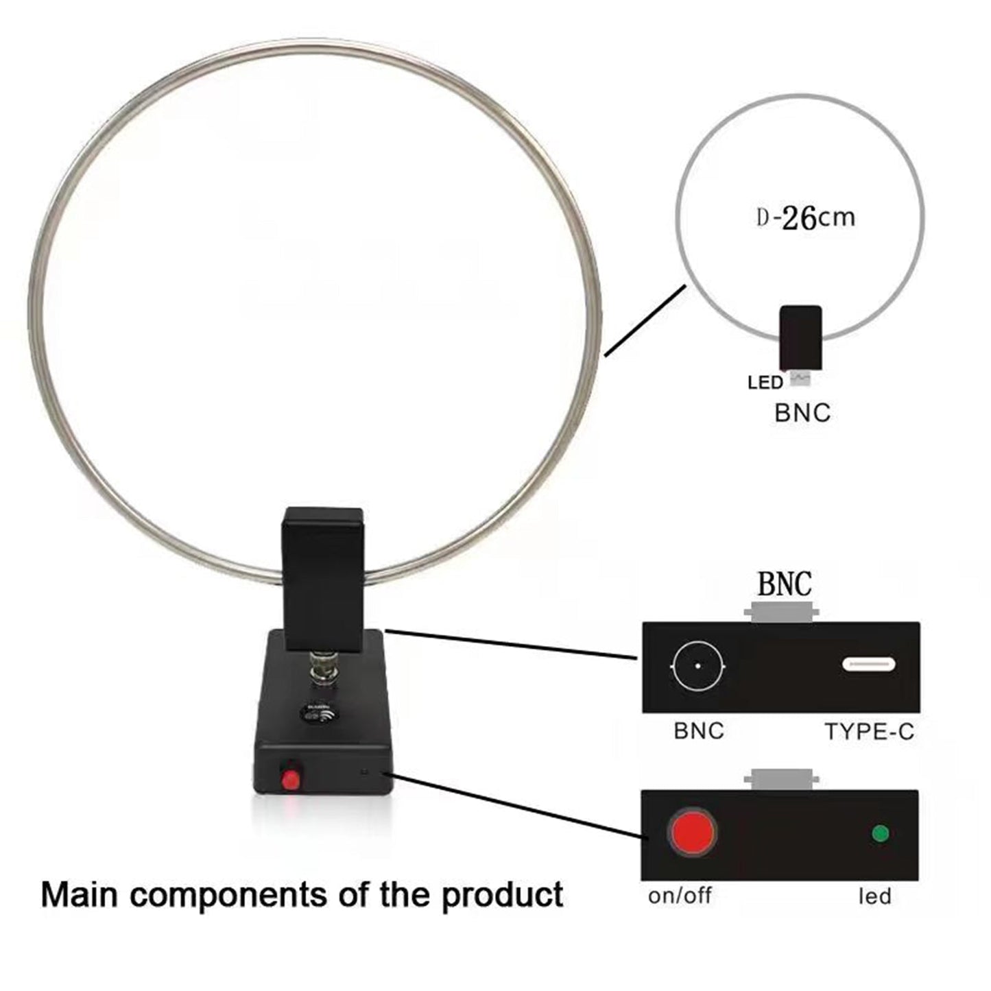 GA-800 Antenna ad anello attiva Antenna a onde corte Antenna HF da 10 KHz-159 MHz per radio