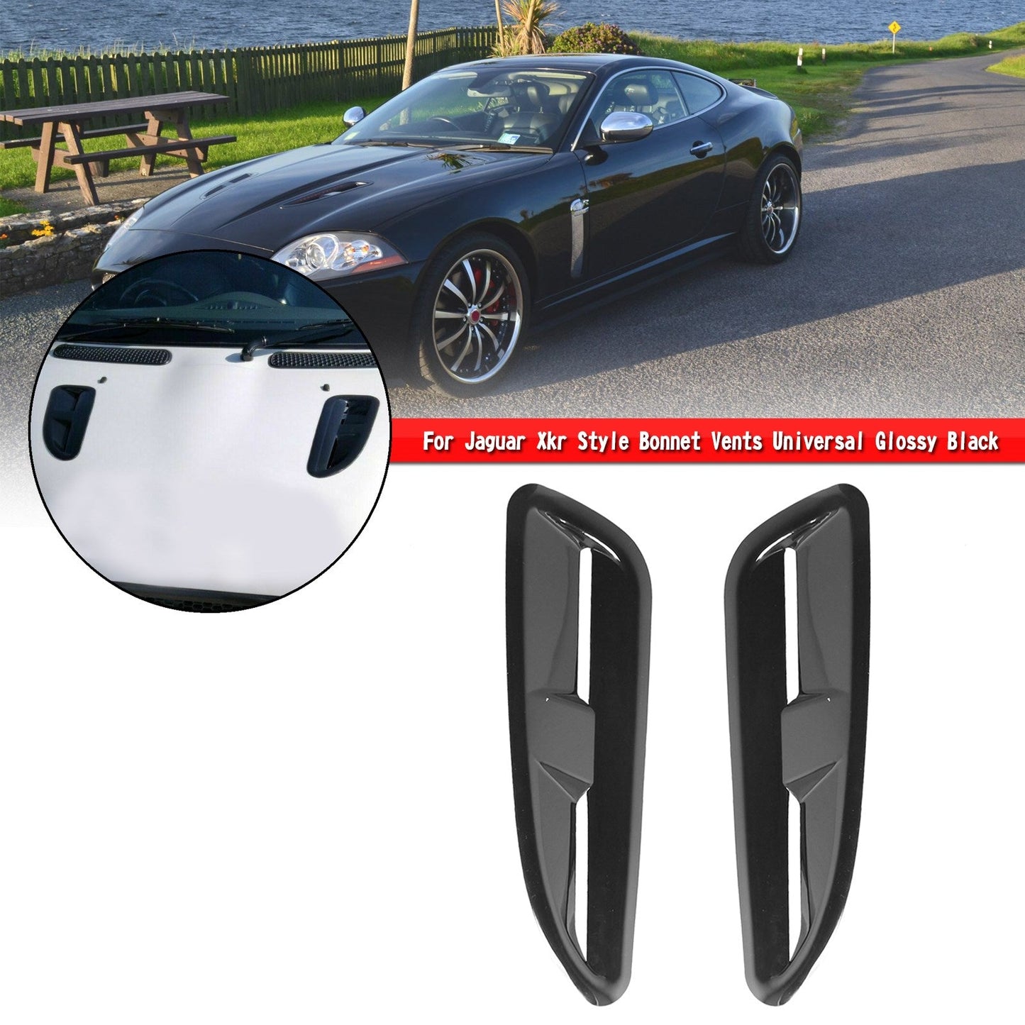 Prese d'aria per cofano in plastica ABS Finitura nera lucida per Jaguar Xkr Style Rs Vxr Ford Bmw