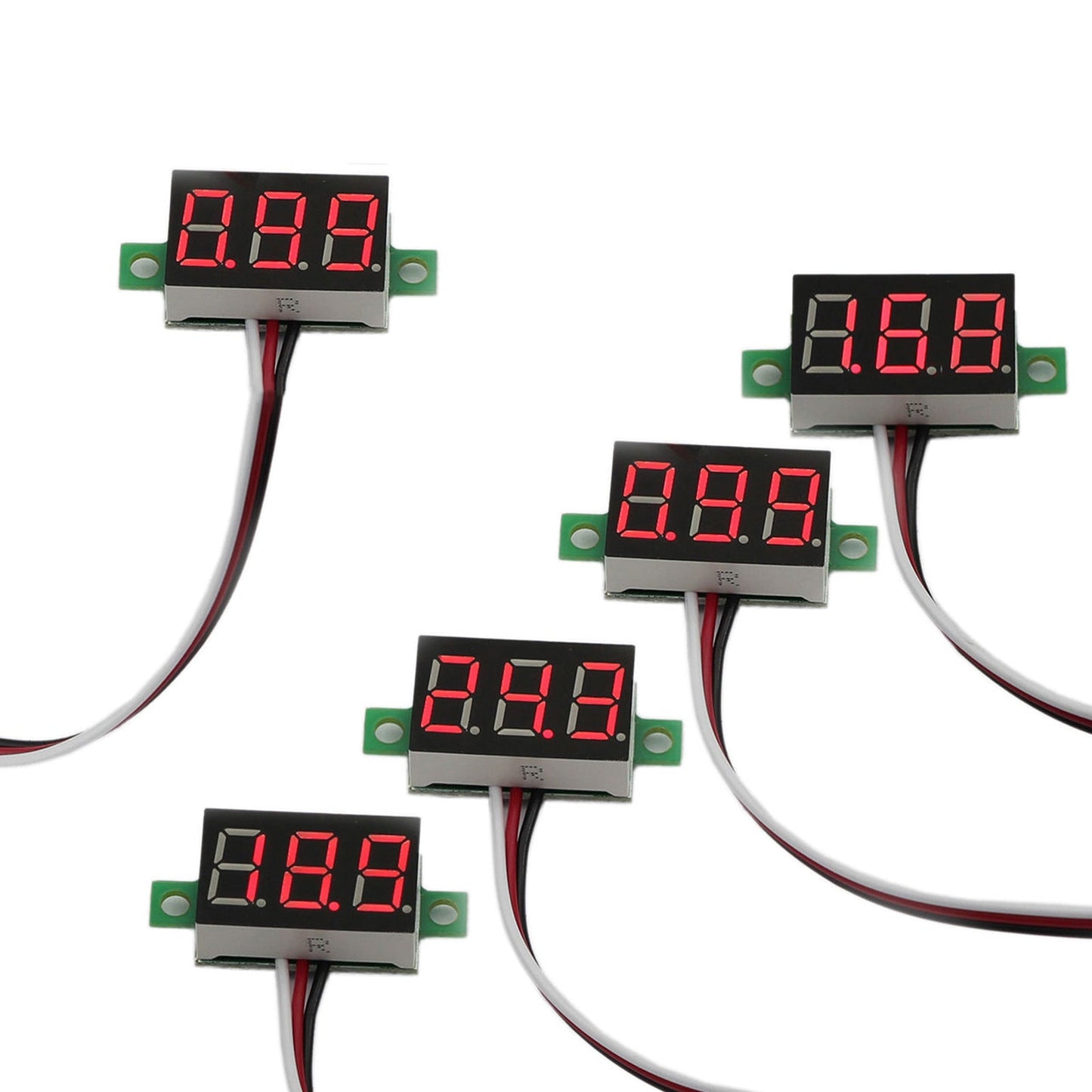 5x Mini DC 0-30V LED rosso Pannello voltmetro a 3 display digitale calibrabile