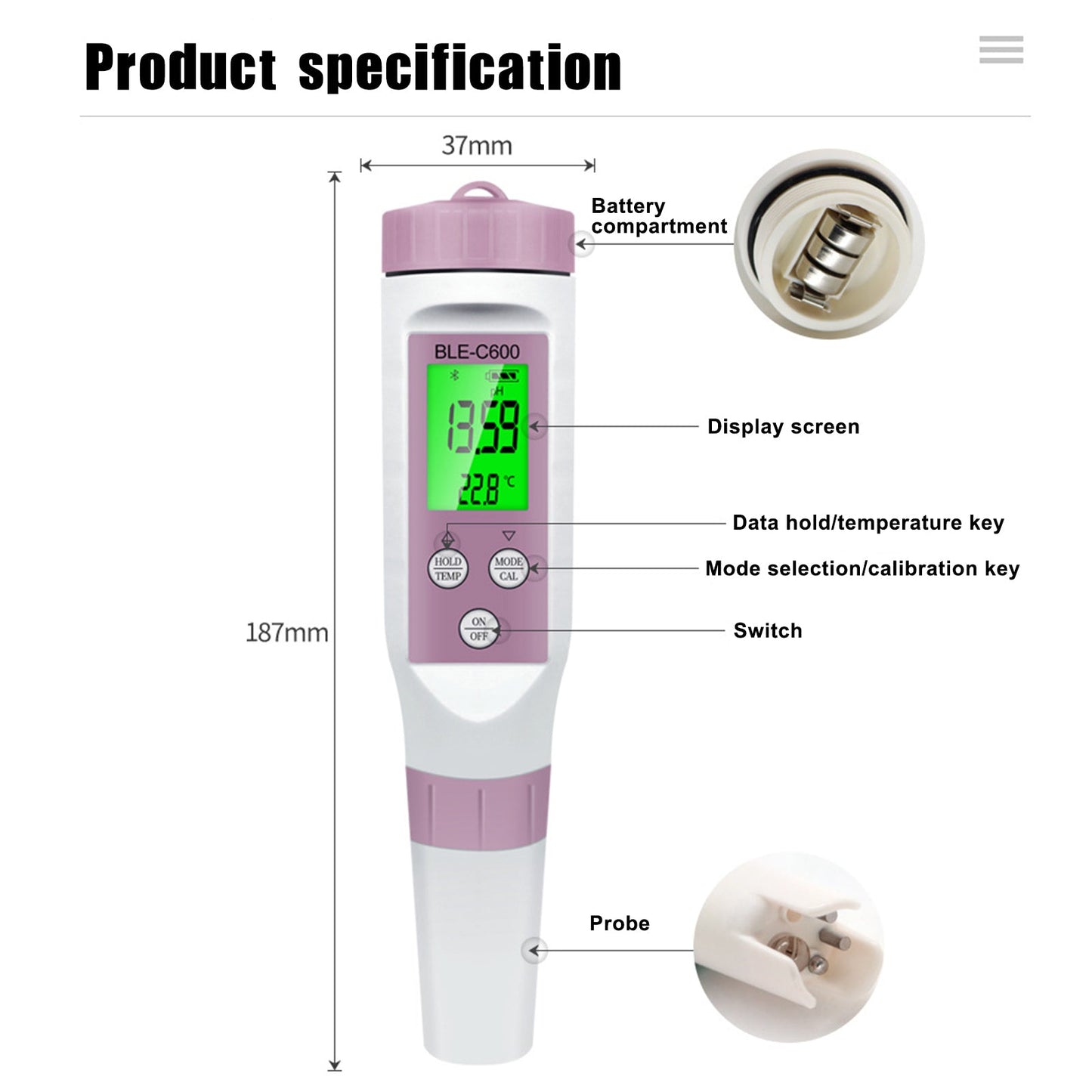7 in 1 PH EC Conducibilità TDS Salinità ORP SG Blue Tooth Meter Tester Misure