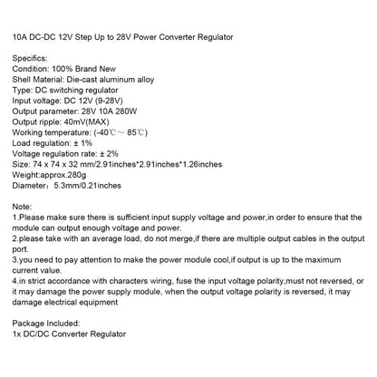 Areyourshop Regolatore convertitore CC da 12V a 28V 280W Modulo step up di alimentazione impermeabile