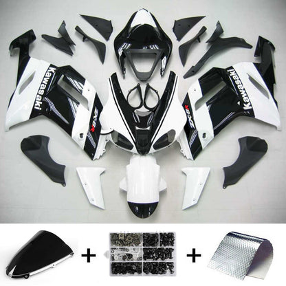 Amotopart Kawasaki 2007-2008 ZX6R 636 Kit di paura nero bianco