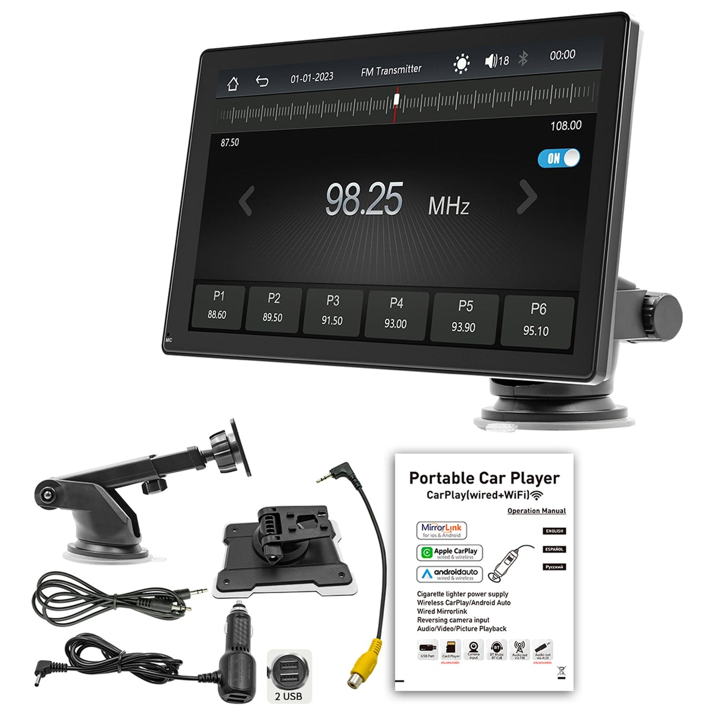 Lettore MP5 per auto da 9" Apple Carplay/Android Auto Auto Radio Bluetooth 4 Fotocamera LED