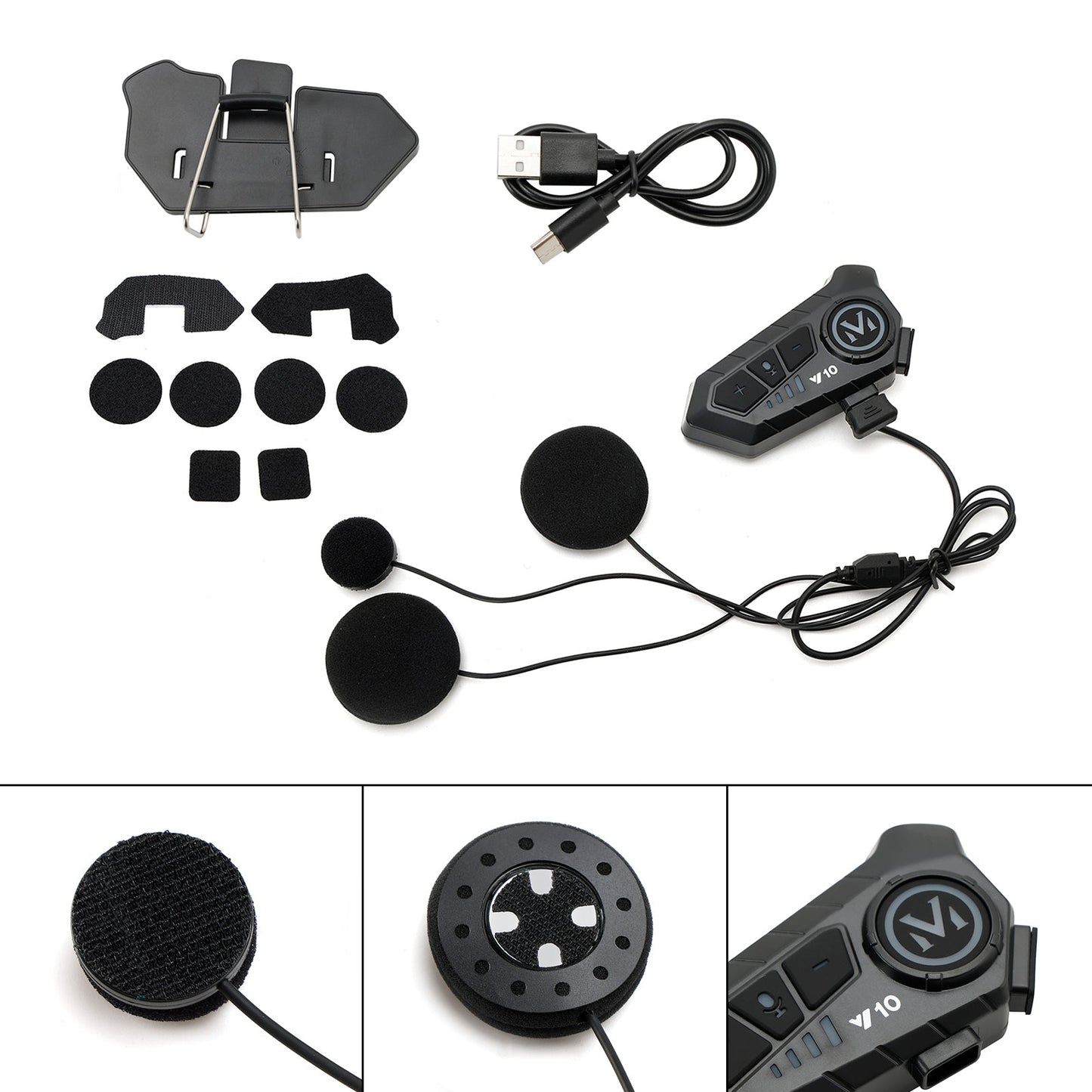 Auricolare Bluetooth per casco con altoparlante universale nero per moto
