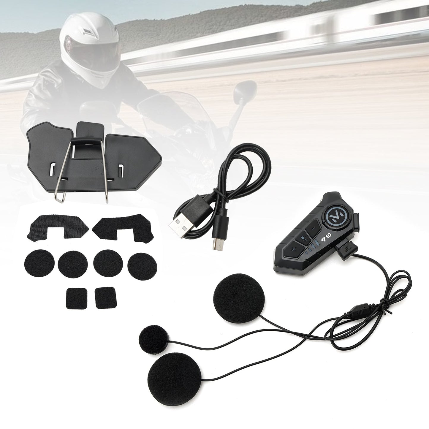 Auricolare Bluetooth per casco con altoparlante universale nero per moto