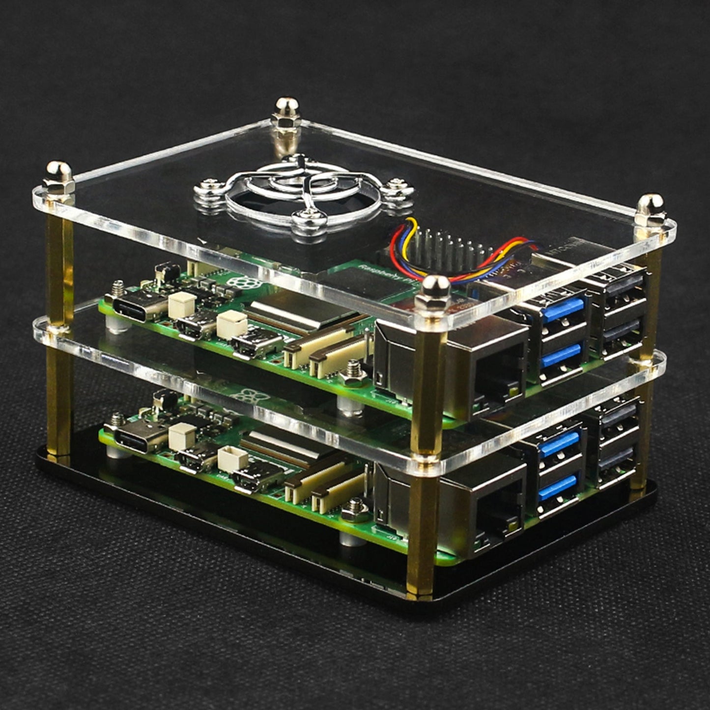 Ventola di raffreddamento con custodia protettiva trasparente multistrato in acrilico Raspberry Pi 5