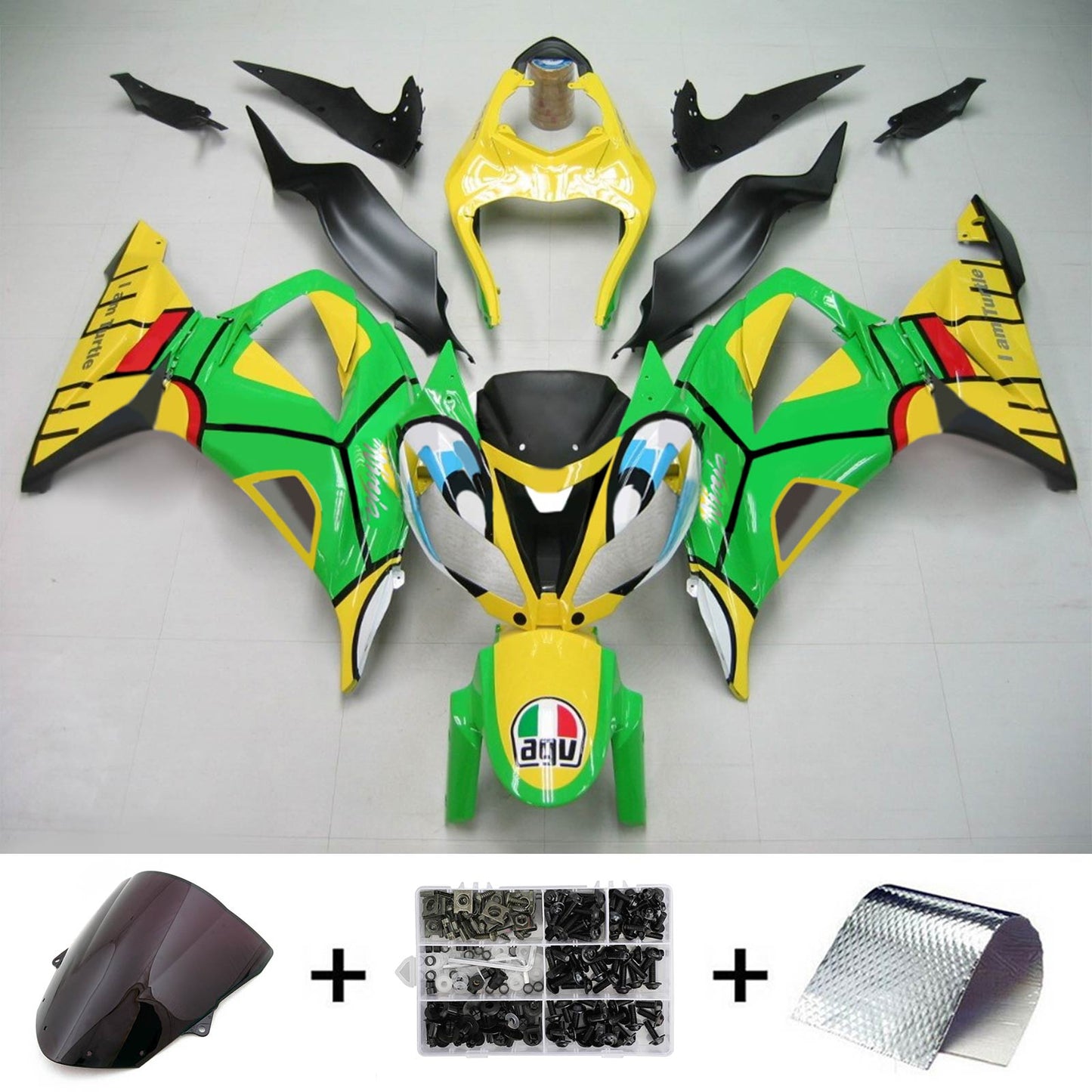 Amotopart Kawasaki 2013-2018 ZX6R 636 Kit di paura giallo verde