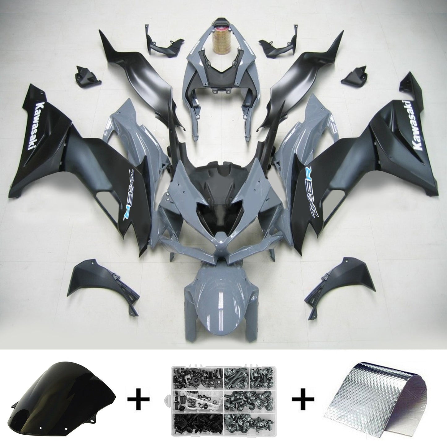 Amotopart Kawasaki ZX6R 2019-2020 Kit di rivestimento nero grigio