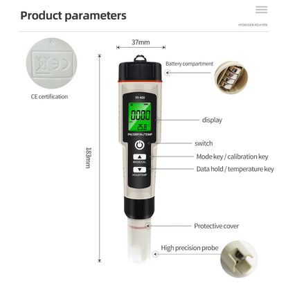 Penna per test portatile 4 in 1 ricca di idrogeno Tester per misuratore di qualità dell'acqua PH/ORP/TEMP