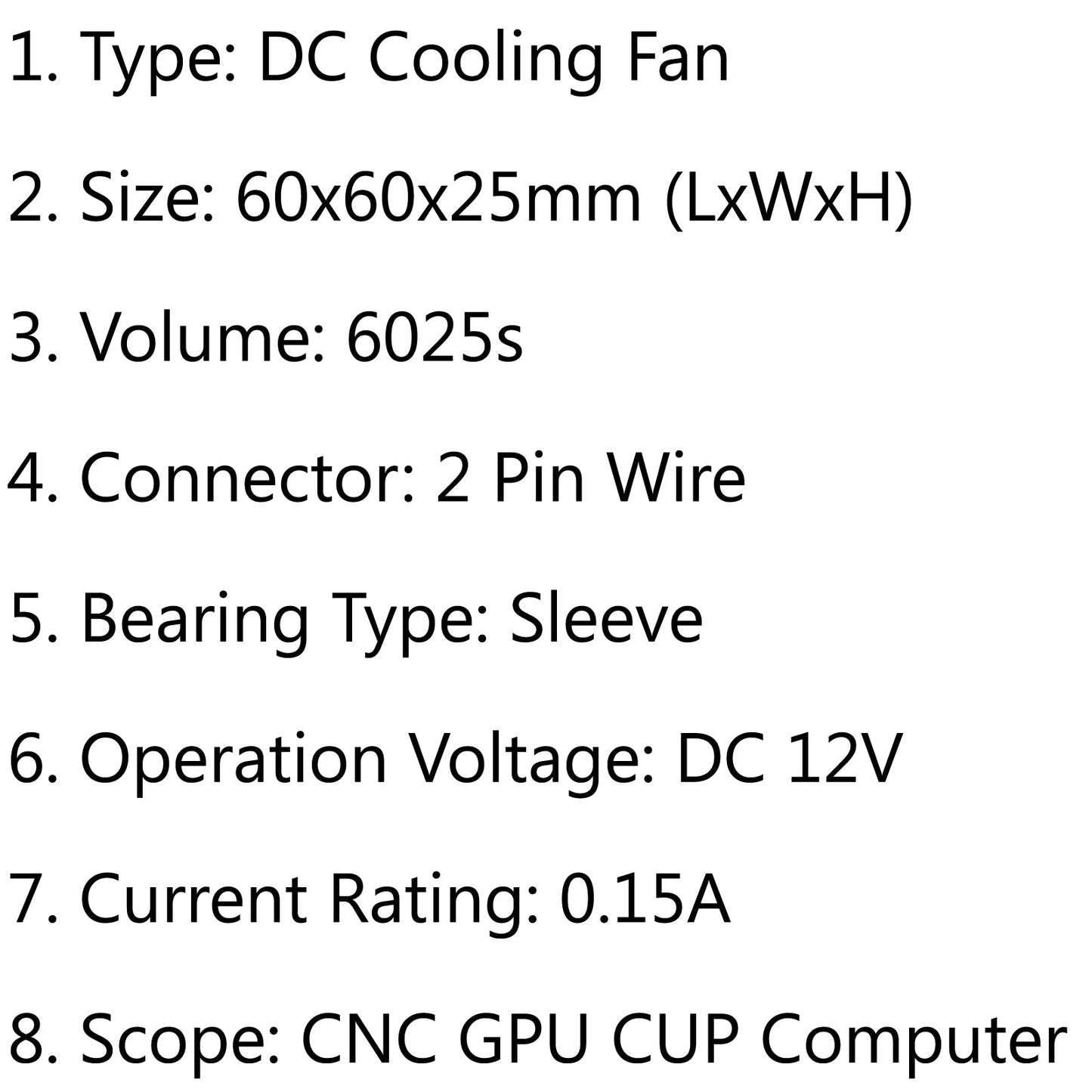 Ventola di raffreddamento senza spazzole DC 1Pcs 12V 0.15A 6025s 60x60x25mm Ventola per computer CUP a 2 pin