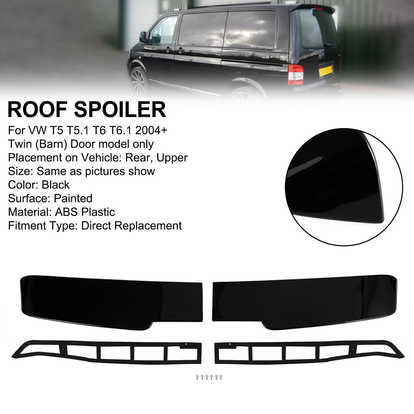 Spoiler nero per porta della stalla Premium adatto per VW Transporter T5 T5.1 T6 T6.1