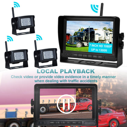 7" Display AHD 1080P Wireless 3CH Kit telecamera di retromarcia per rimorchio per camion