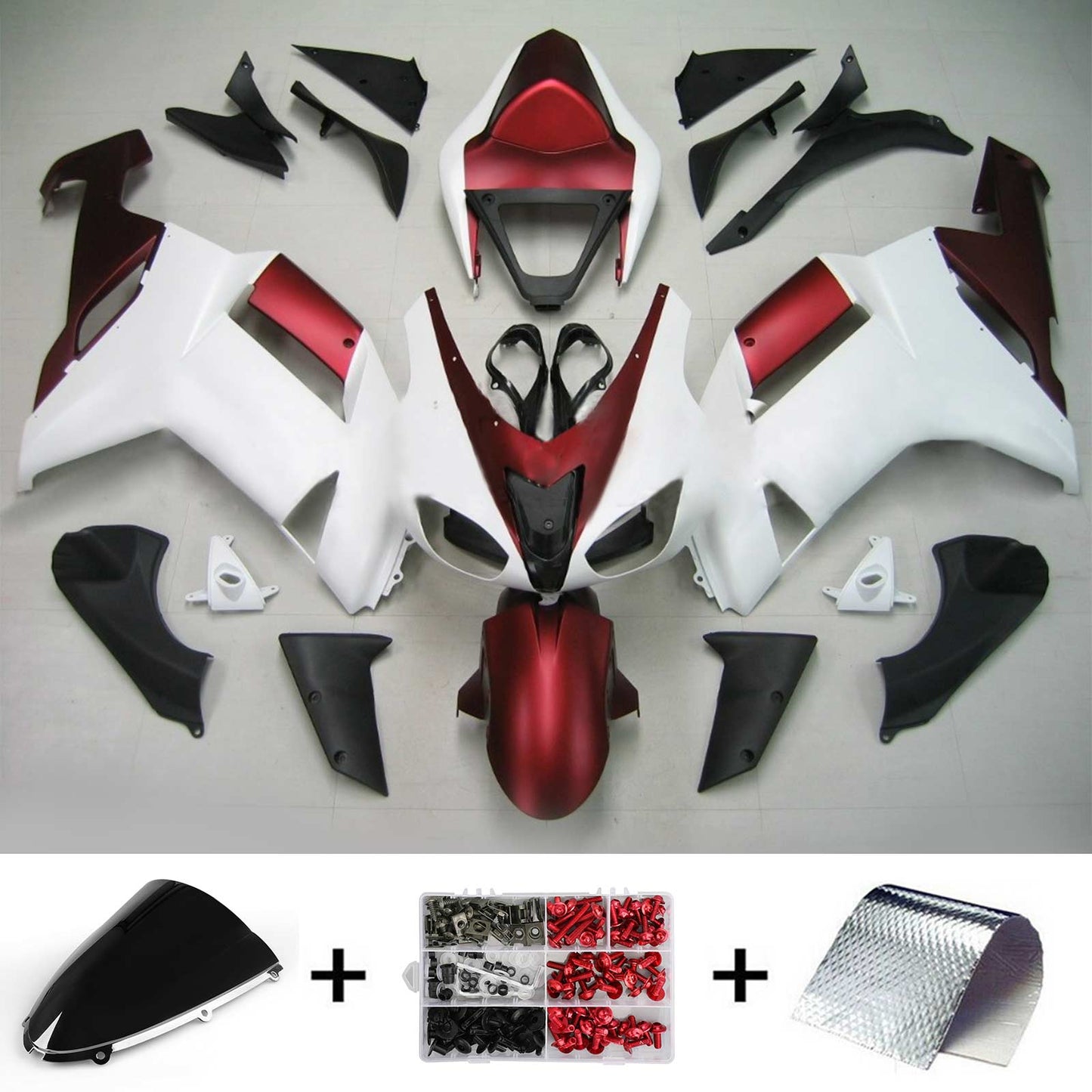 Amotopart Kawasaki 2007-2008 ZX6R 636 Kit di paura bianco rosso