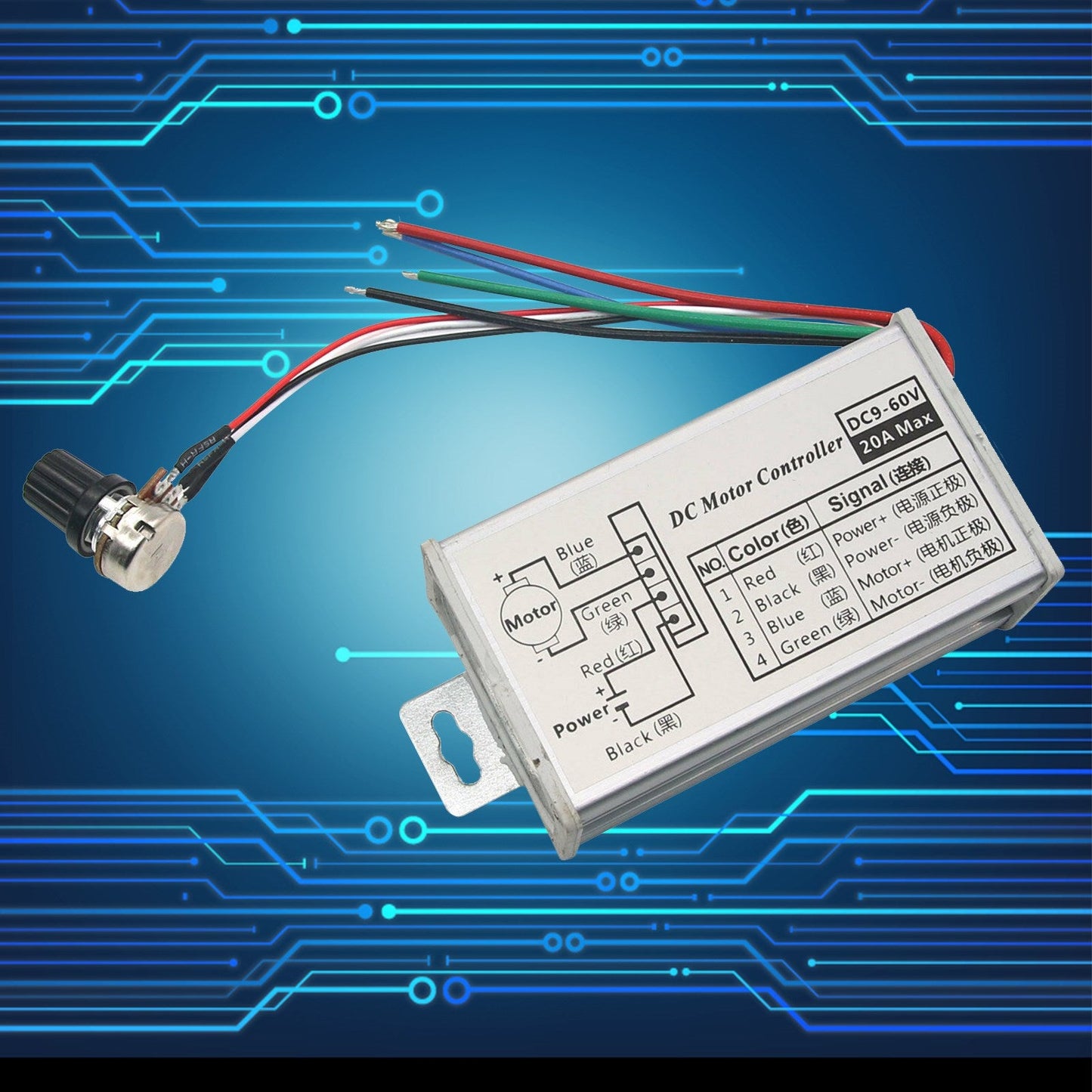 12V 24V Max 20A PWM Interruttore del controller di controllo della velocità variabile continua del motore CC
