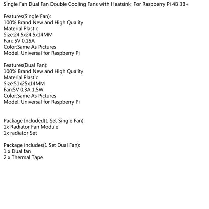 Doppia doppia ventola di raffreddamento Modulo ventola quadrata con dissipatore di calore per Raspberry Pi 4B 3B+