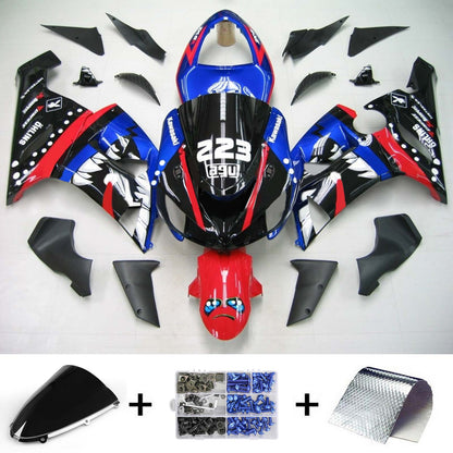 Amotopart Kawasaki 2005-2006 ZX6R 636 Blue Black Cartoon Draftkit