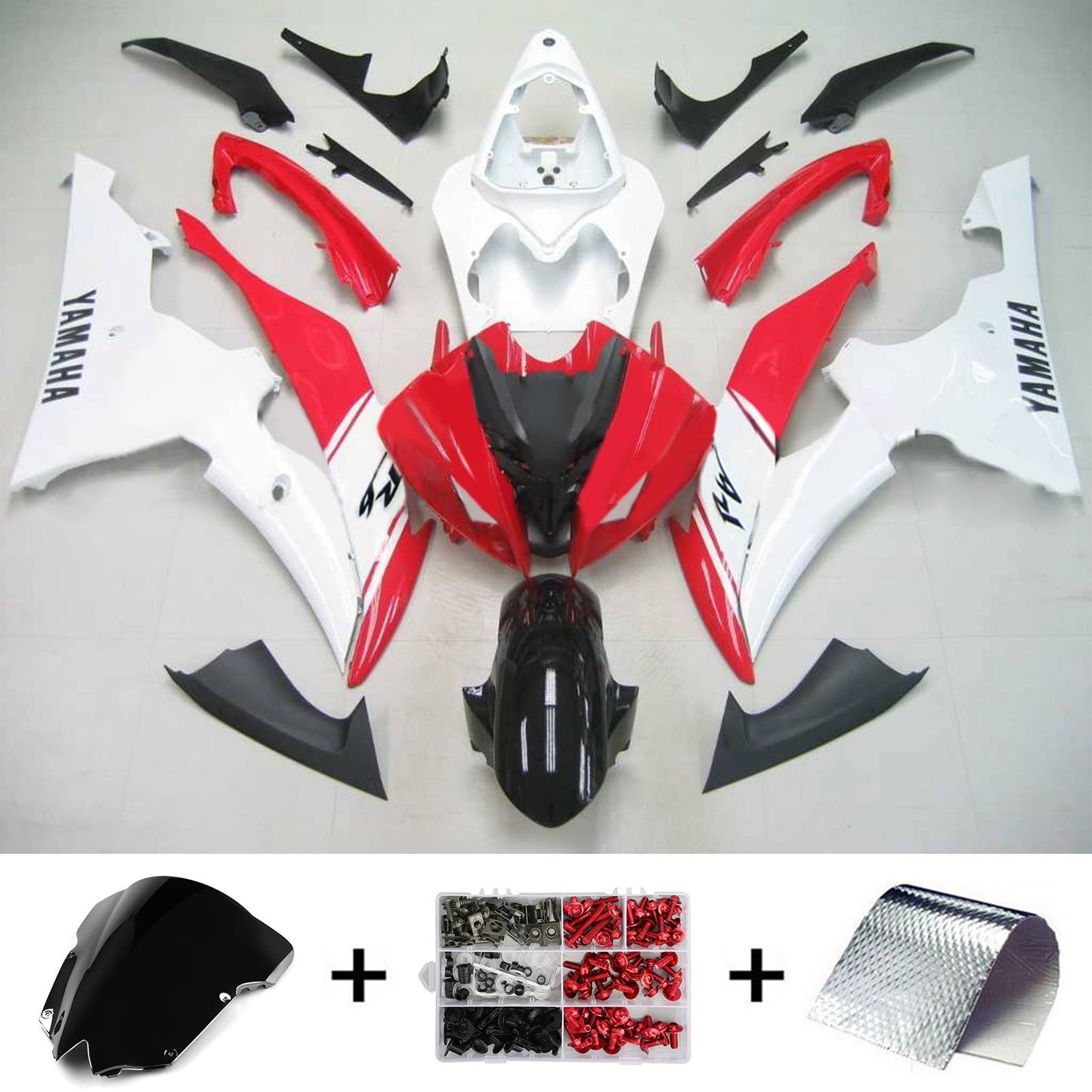 Amotopart Yamaha 2008-2016 YZF 600 R6 Kit di spostamento bianco rosso