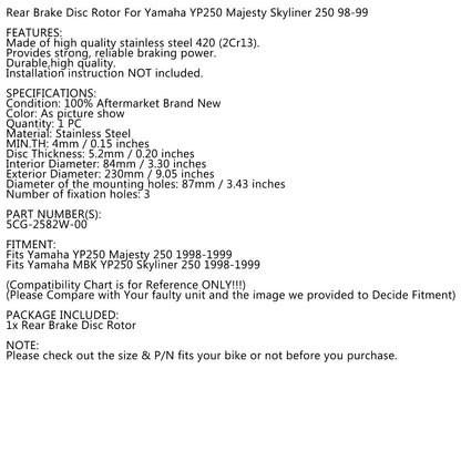 Disco freno posteriore per Yamaha YP250 YP 250 Majesty 250 Skyliner 250 1998-1999 Generico