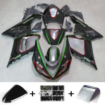 Amotopart Kawasaki 2005-2006 ZX6R 636 Kit di rivestimento nero rosso e verde