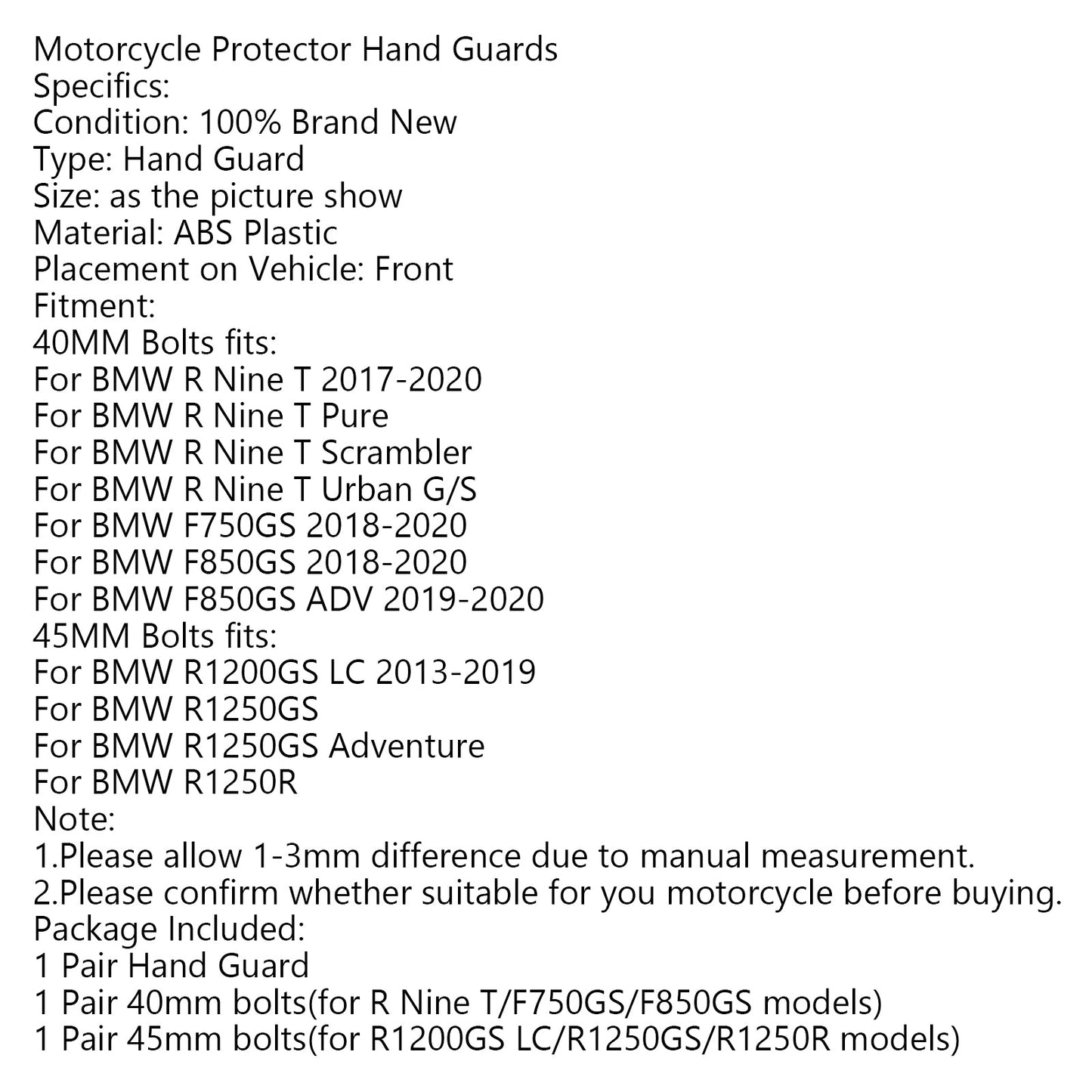 Paramani Protezione Manubrio Per BMW R Nine T 17-20 F750GS F850GS 18-20 Generico