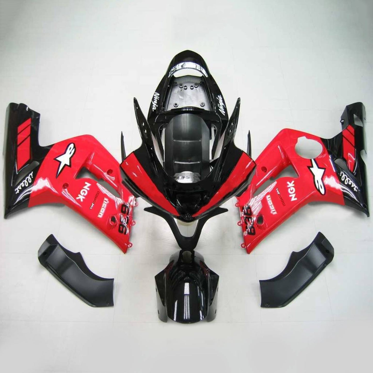 Amotopart 2003-2004 Kawasaki ZX6R 636 Kit di rivestimento nero rosso