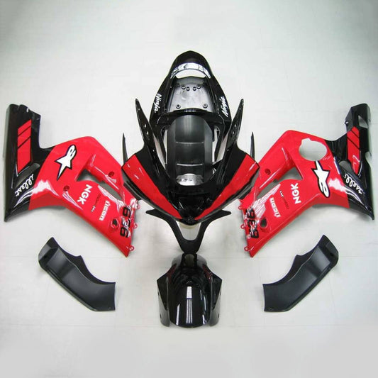 Amotopart 2003-2004 Kawasaki ZX6R 636 Kit di rivestimento nero rosso