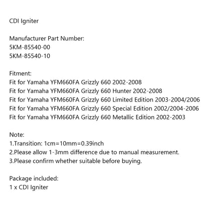 Accenditore CDI adatto per Yamaha YFM660FA Grizzly 660 2002-2008 5KM-85540-00 Generico
