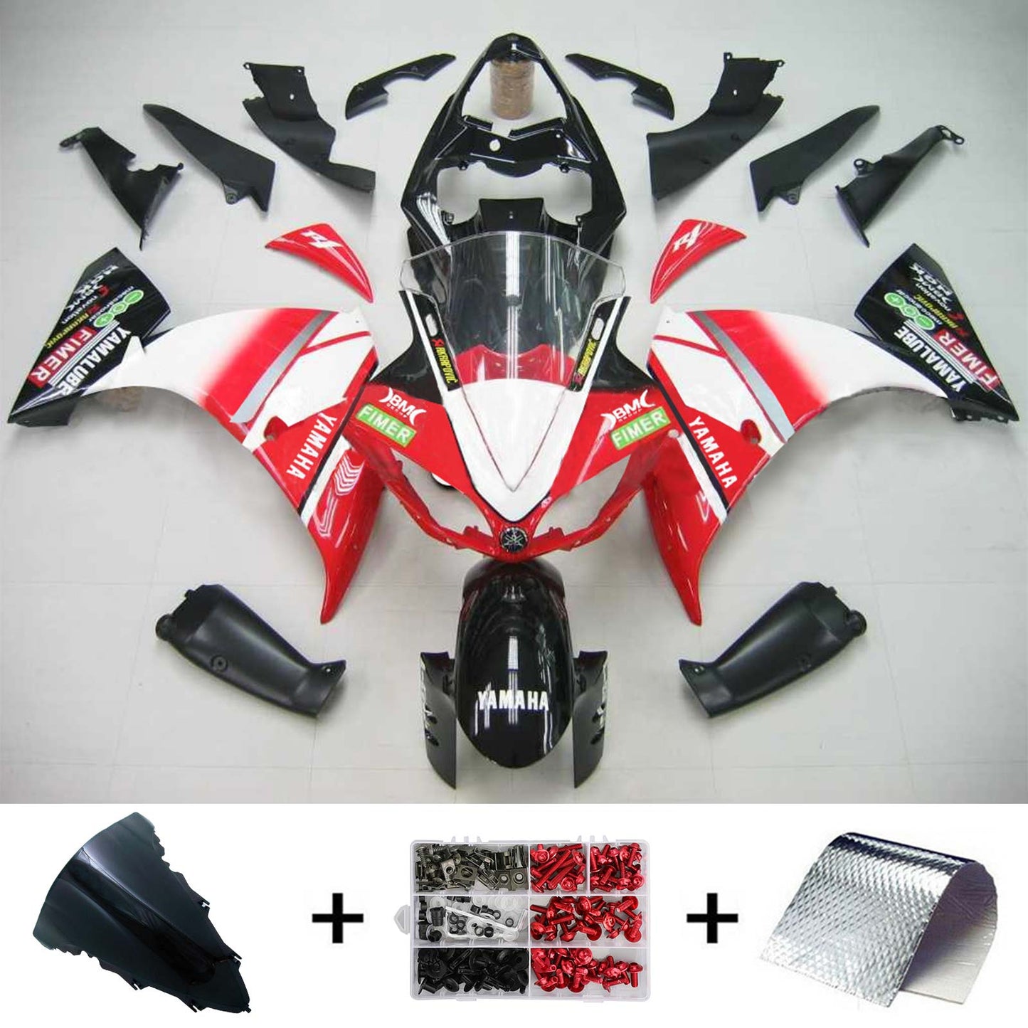 Amotopart Yamaha 2009-2011 YZF 1000 R1 Kit di carenatura bianca rossa