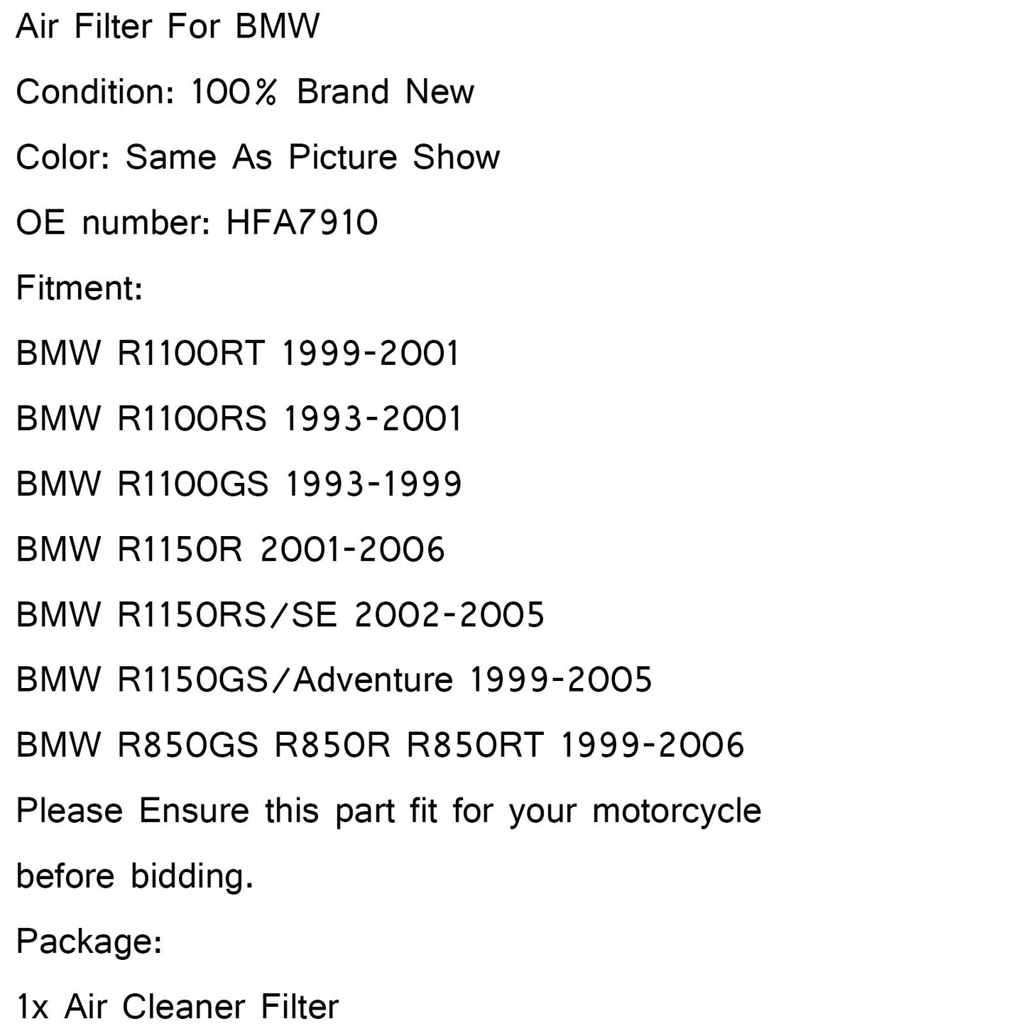 Detergente filtro aria per BMW R850R R850GS R1100R R1100RT R1100GS R1150R R1150GS Generico