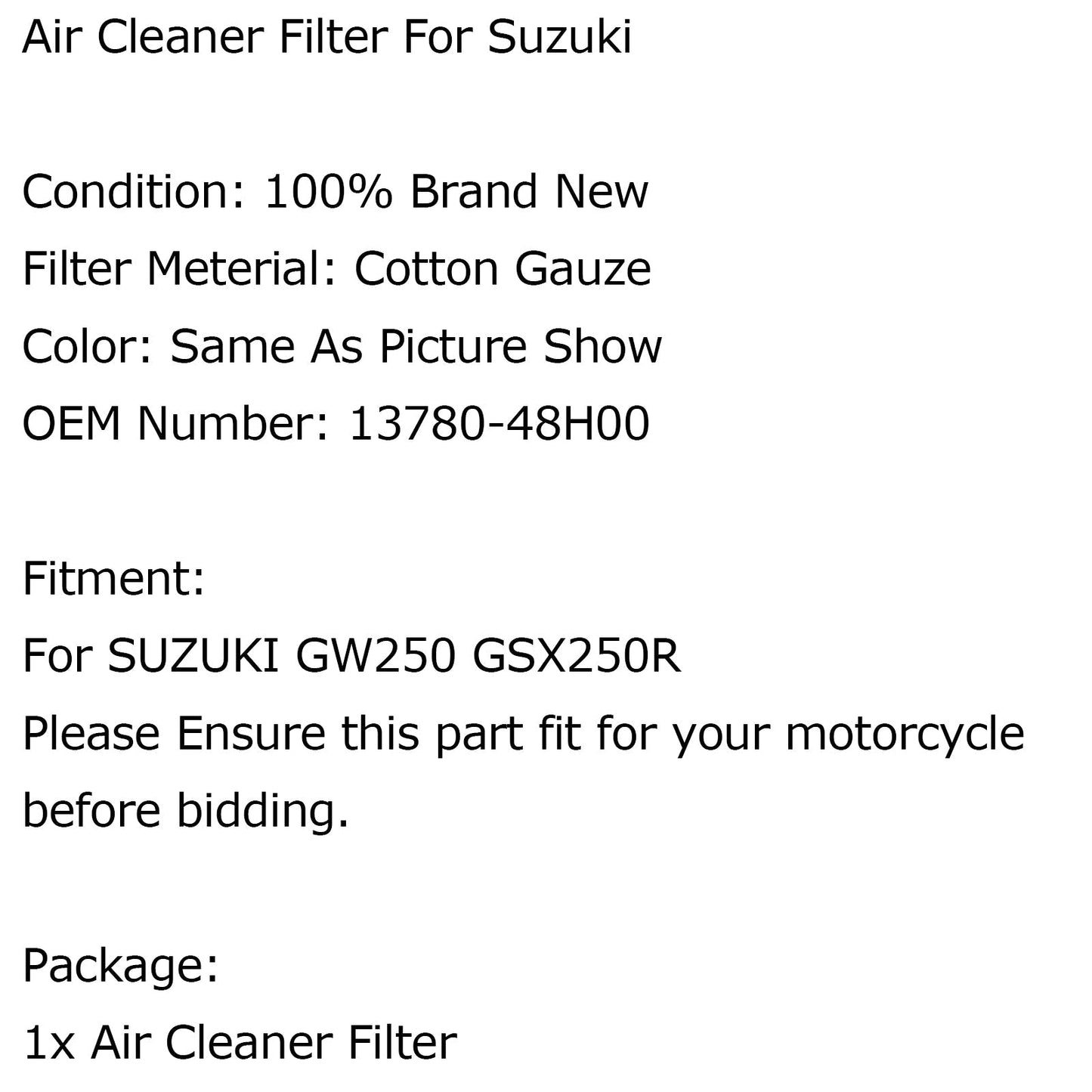 Elemento detergente sostitutivo ad alto flusso per Suzuki GW250 GSX250R Generico