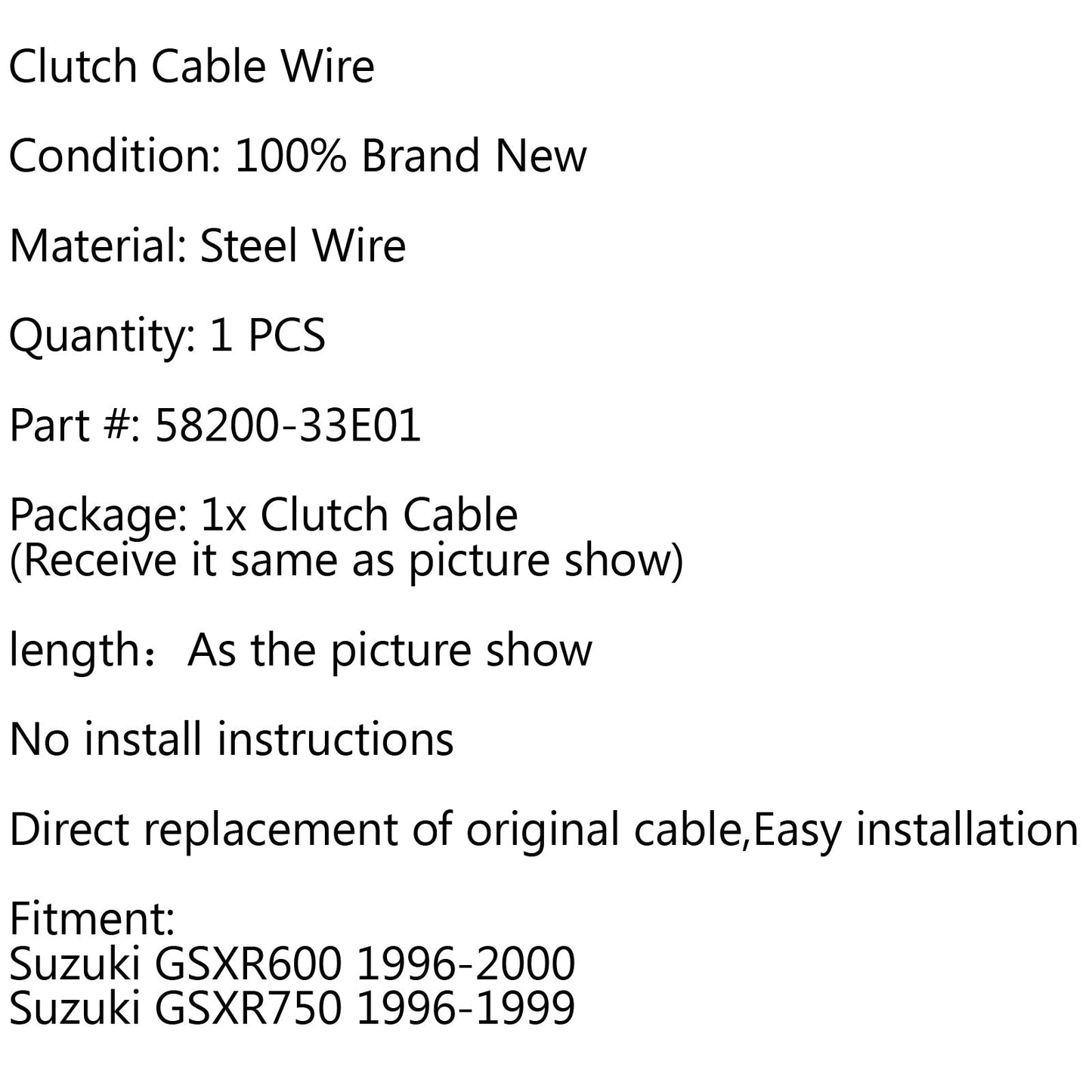 Sostituzione cavo frizione 58200-33E01 per Suzuki GSXR600 1996-2000 GSXR750 96-99 Generico