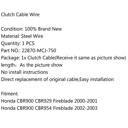 Cavo frizione 22870-MCJ-750 per Honda CBR900 CBR929 Fireblade 2000-2001 CBR954 Generico