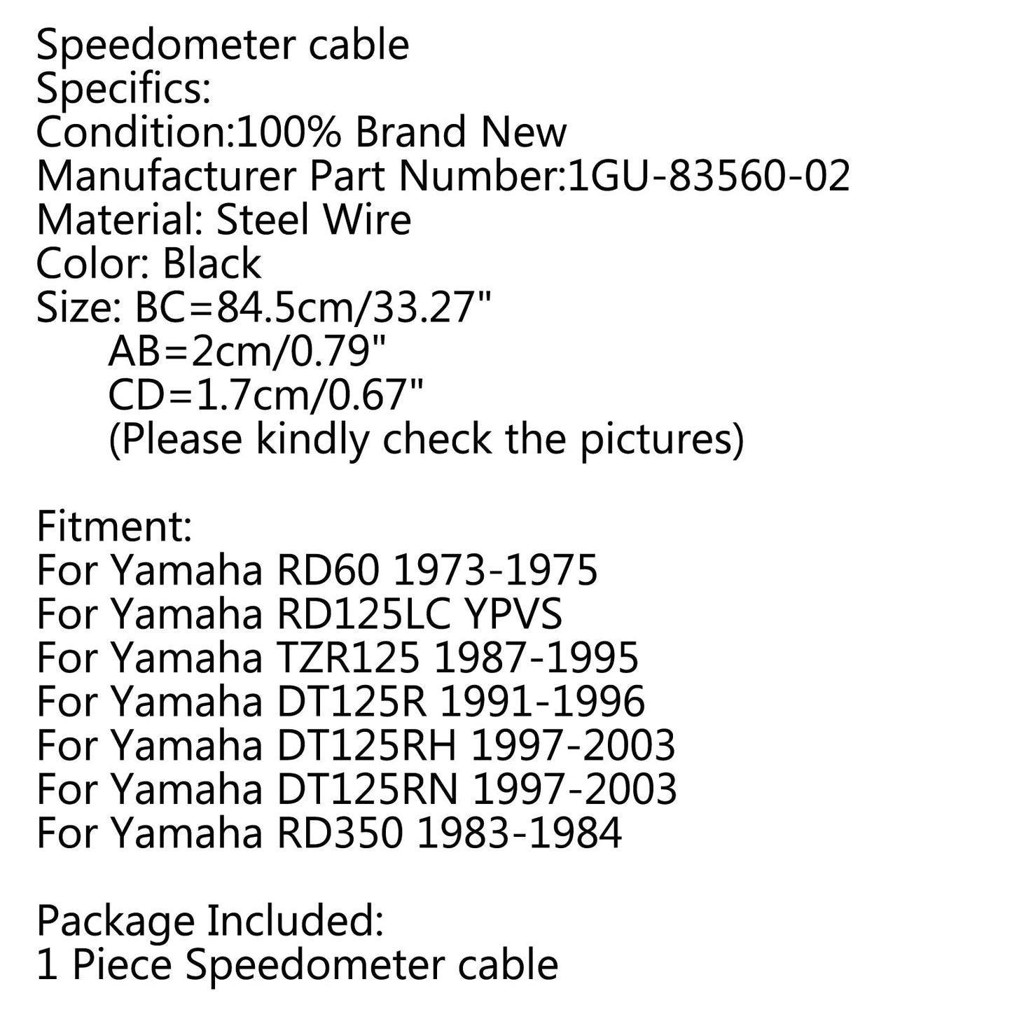 Cavo tachimetro 1GU-83560-02 Per Yamaha DT125RH DT125RN 1997-2003 RD125LC YPVS Generico