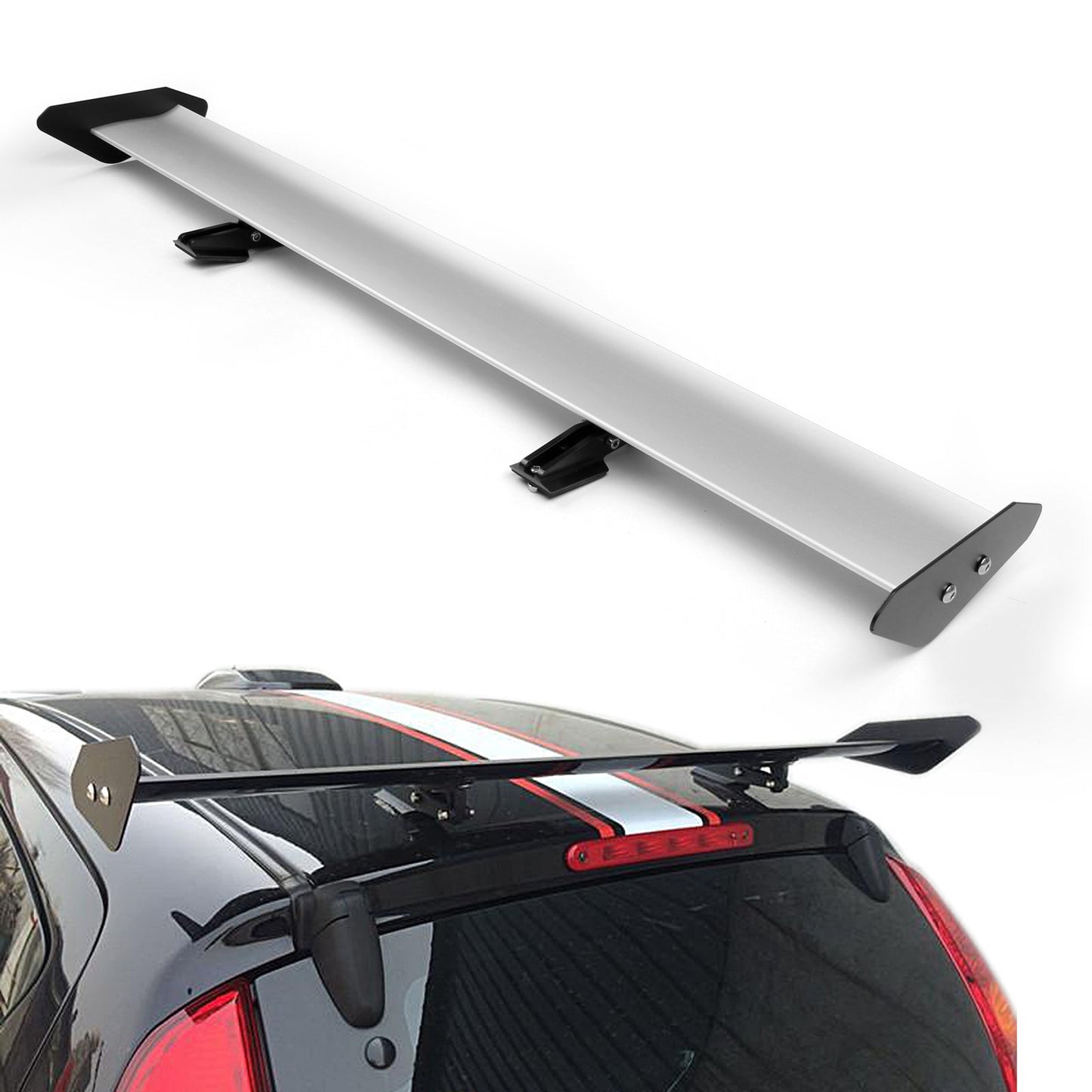 Universal Hatch Adjustable Aluminum GT Rear Trunk Wing Racing Spoiler Silver 13#