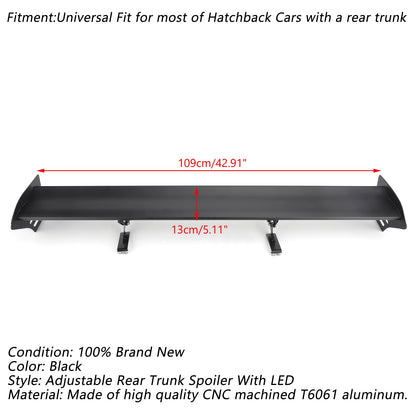 Universal Hatch regolabile in alluminio posteriore tronco ala Racing spoiler con LED generico