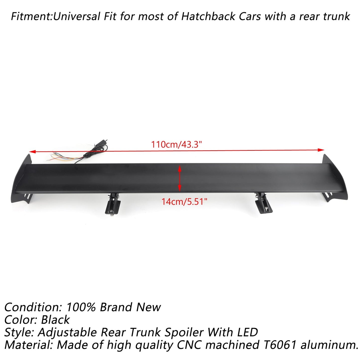 Universal Hatch regolabile in alluminio posteriore tronco ala Racing spoiler con LED generico