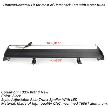 Universal Hatch regolabile in alluminio posteriore tronco ala Racing spoiler con LED generico