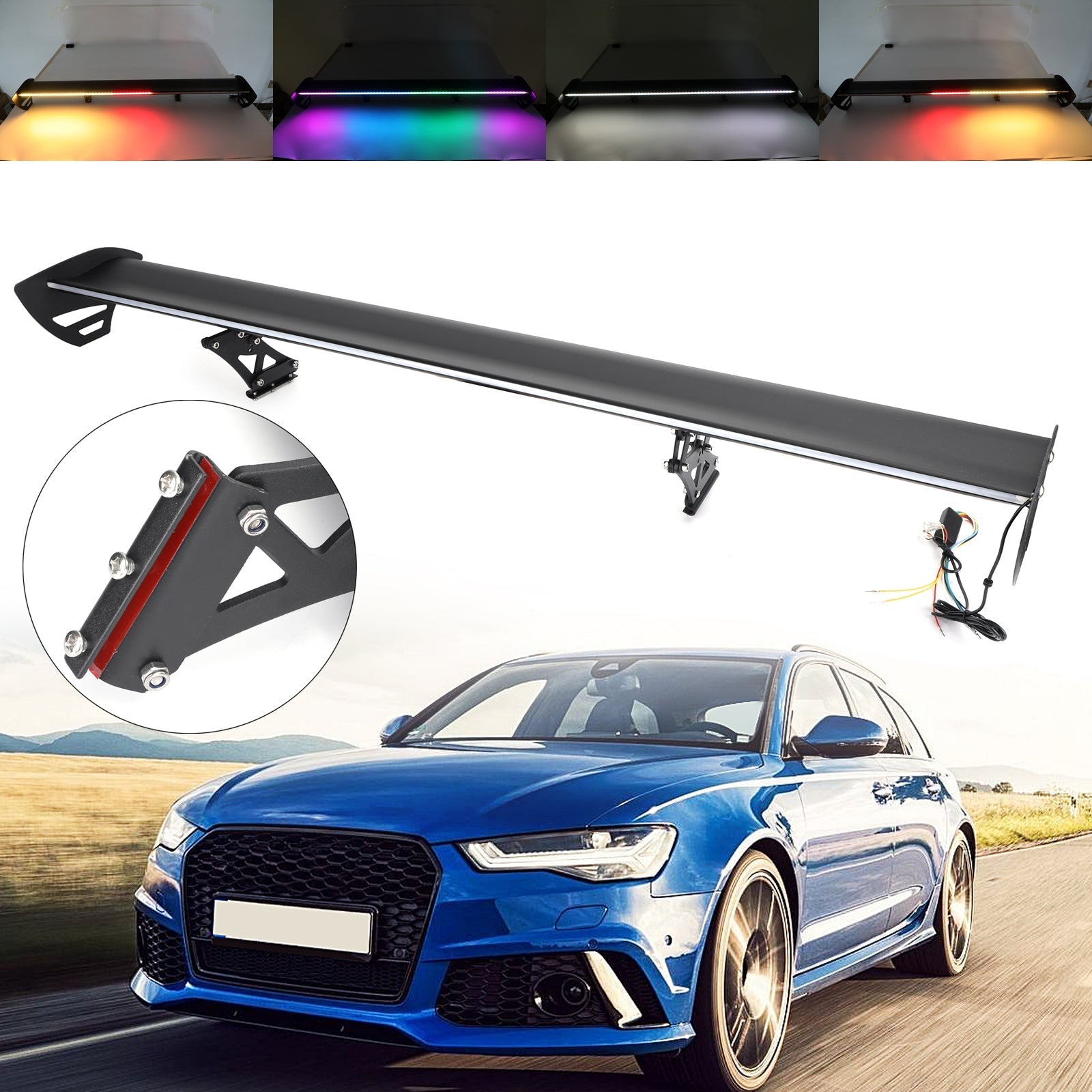 Universal Sedan Adjustable Aluminum Rear Trunk Wing Racing Spoiler With LED