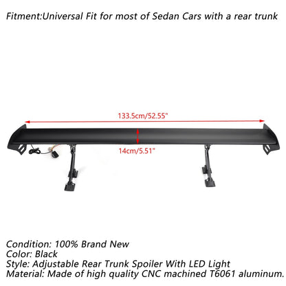 Universal Sedan Spoiler posteriore regolabile in alluminio con alettone da corsa con luce a LED Generico