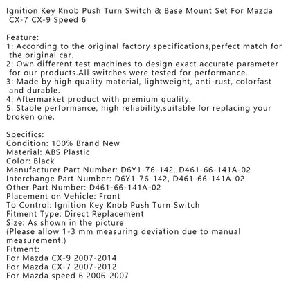 Manopola chiave di accensione Push Turn Switch e set di montaggio su base per Mazda CX-7 CX-9 velocità 6 generico