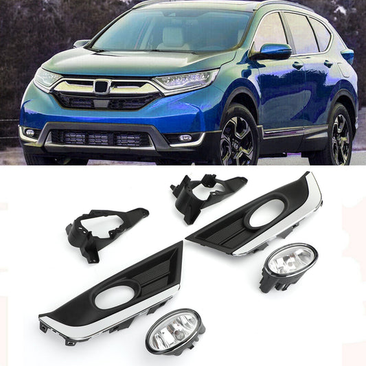 Trim Front Bumper Fog Light Lamp Bulb+Switch+Wire For Honda CRV CR-V 2017 2018