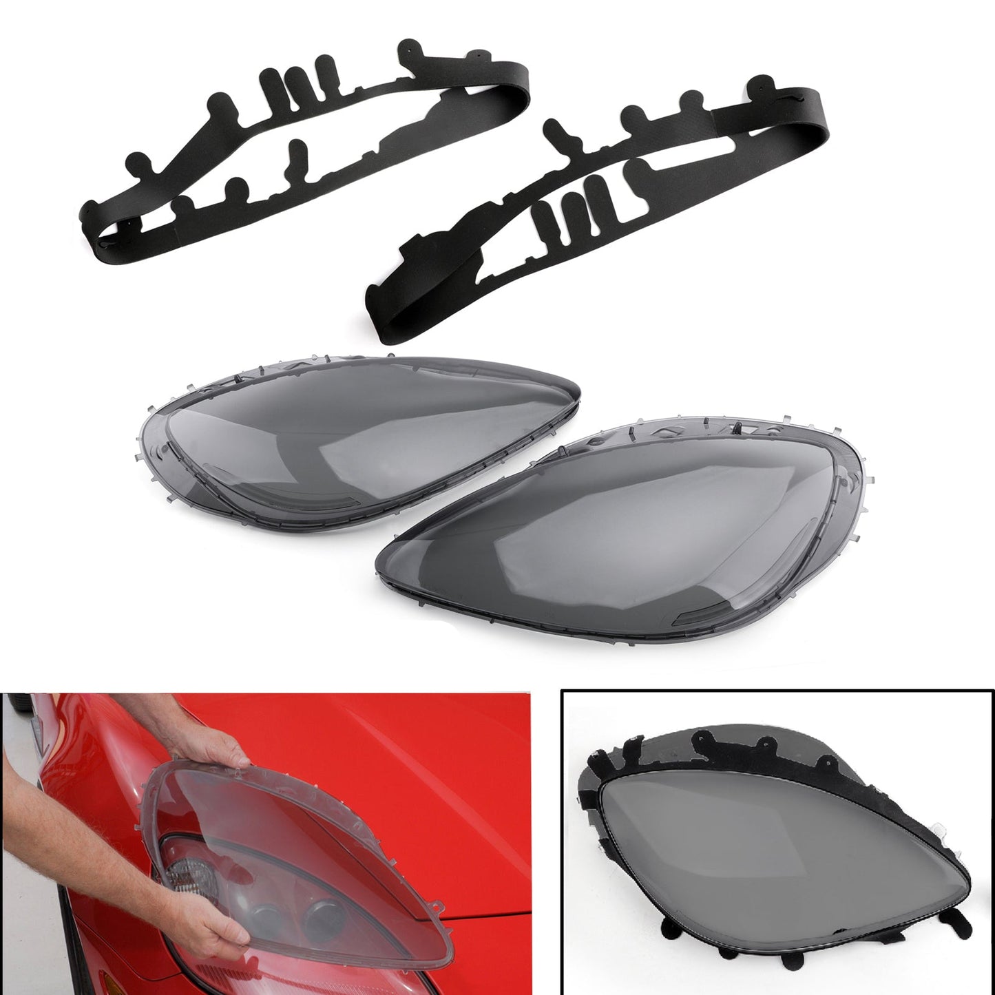 Smoke Headlight Lens Replacement & Black Gaskets Trim Kit For 05-13 C6 Corvette