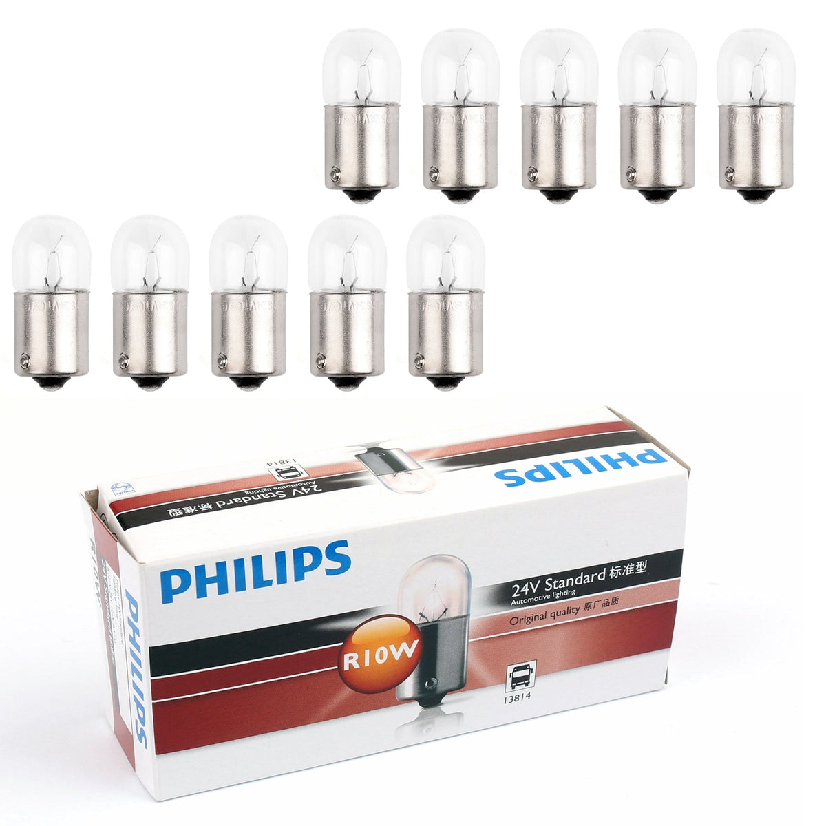 2pin R10w Bulb 10PCS Genuine PHILIPS 13814 24V 10W R10W BA15s Standard Singaling Lamp ...