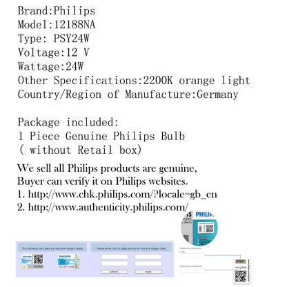 Philips Standard 12188NA PSY24W Ambra 24W One Bulb Halogen Drive DRL Fendinebbia Generico
