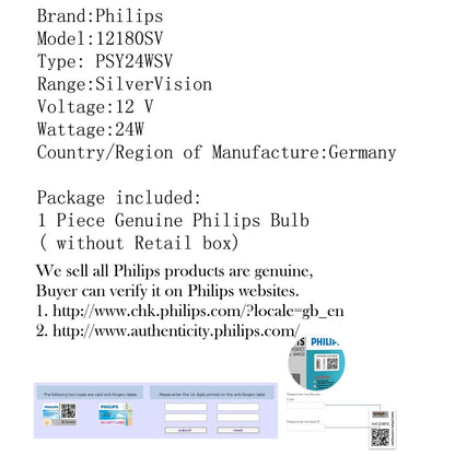 PHILIPS PSY24WSV PSY24W 12180SV 12180 Lampadina argento PG20-4 Turn Singal Light Generico