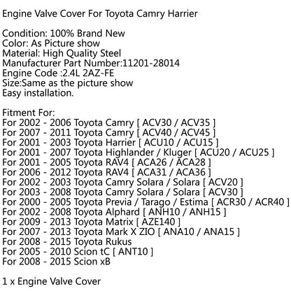 Coperchio valvole motore per Toyota Camry Harrier RAV4 2.4L 2AZ 2AZFE 11201-28014 generico