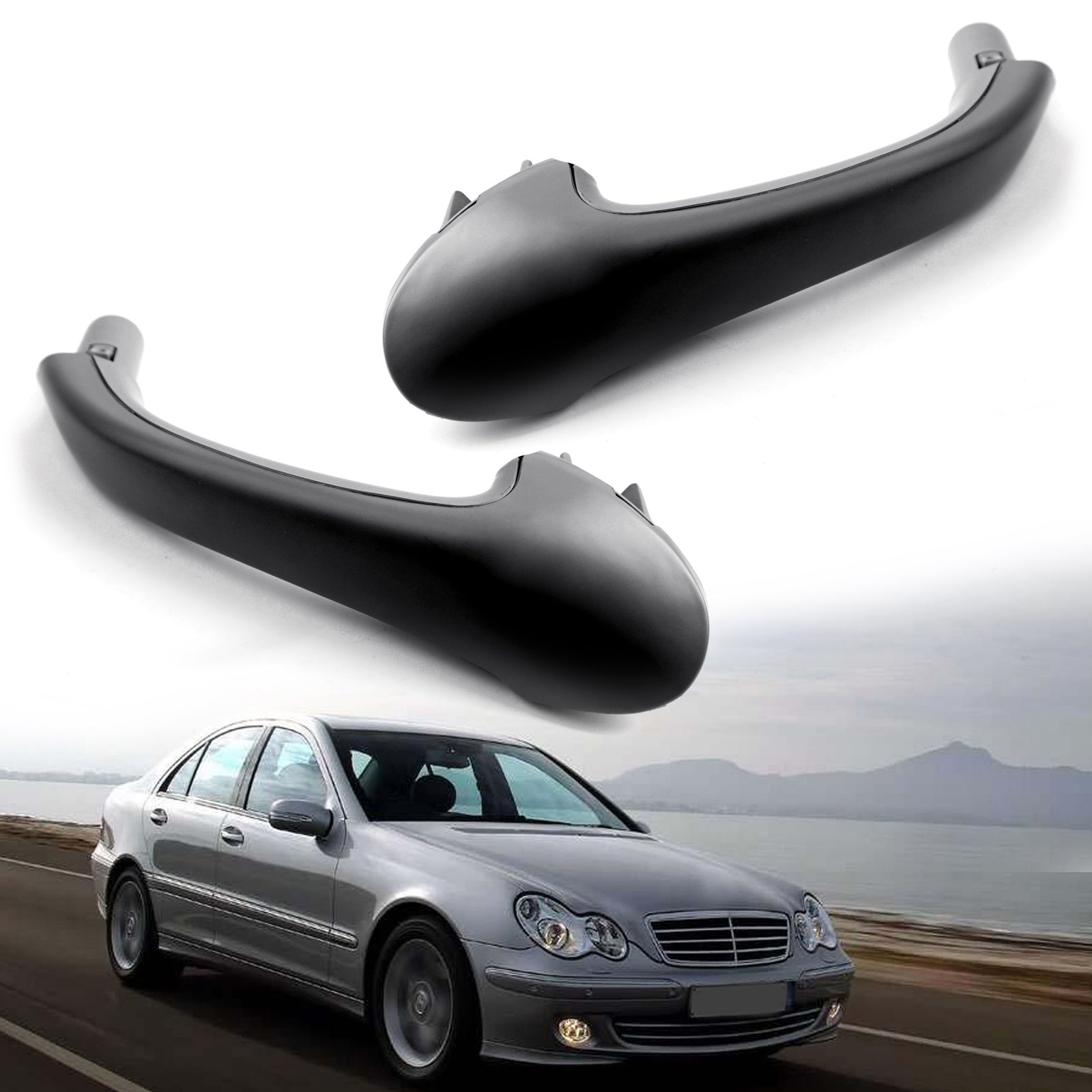 2PCS Front Interior Door Pull Handle OE For Mercedes-Benz W203 C-Class Black