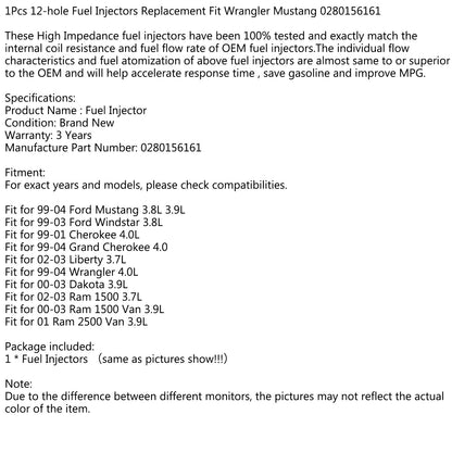 Sostituzione iniettori carburante 12 fori 1Pcs Fit Wrangler Mustang 0280156161 Generico