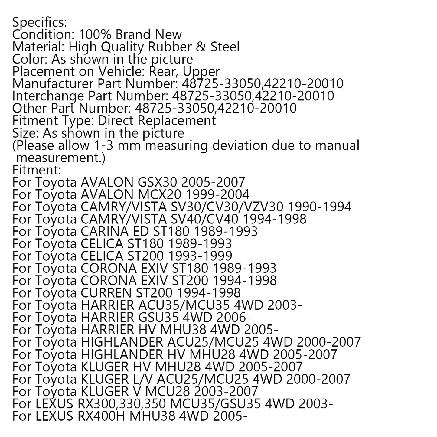 3 pezzi boccola snodo gruppo braccio posteriore per Toyota Highlander Camry Avalon Lexus generico