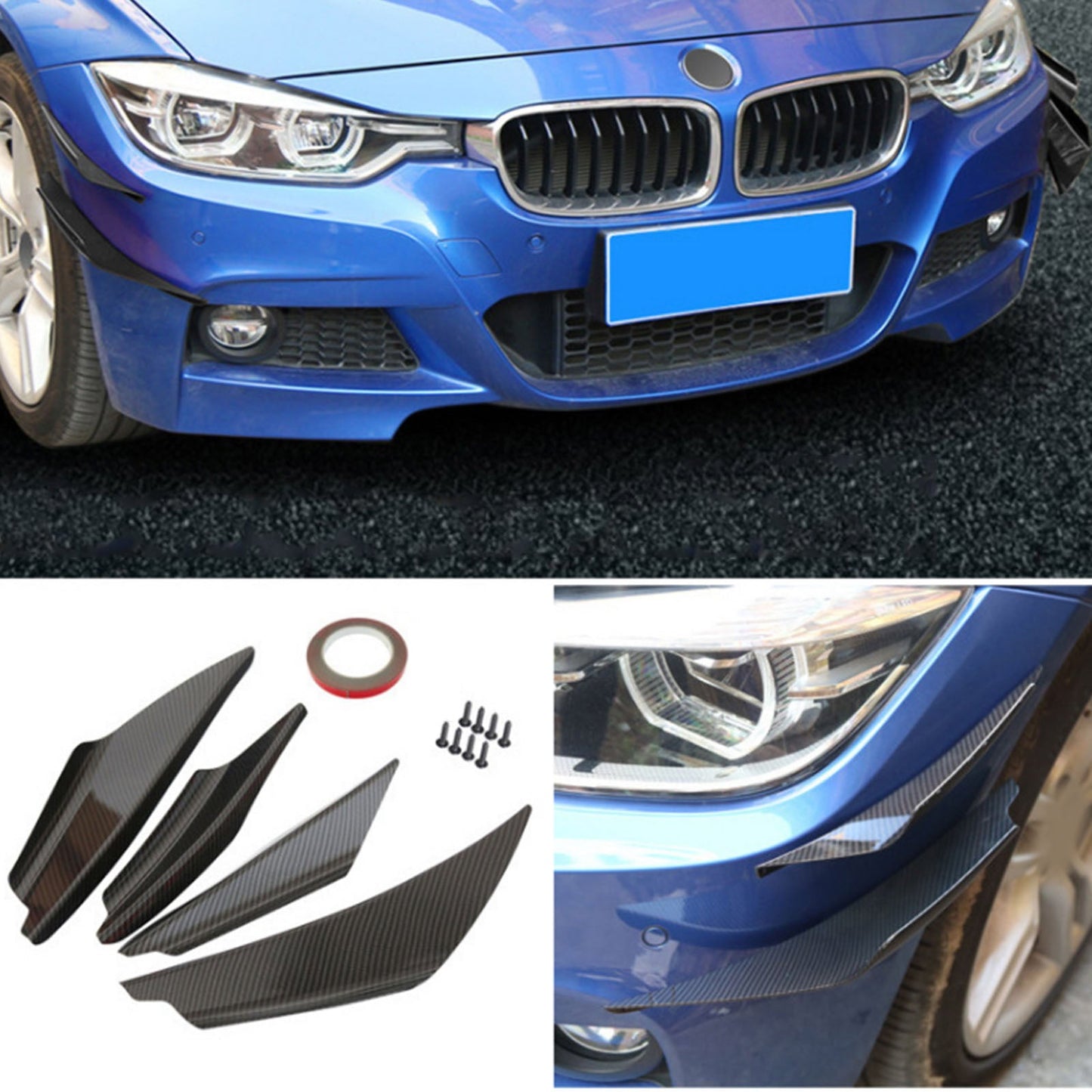 4 pezzi Canard per spoiler per splitter corpo pinne paraurti anteriore auto universali